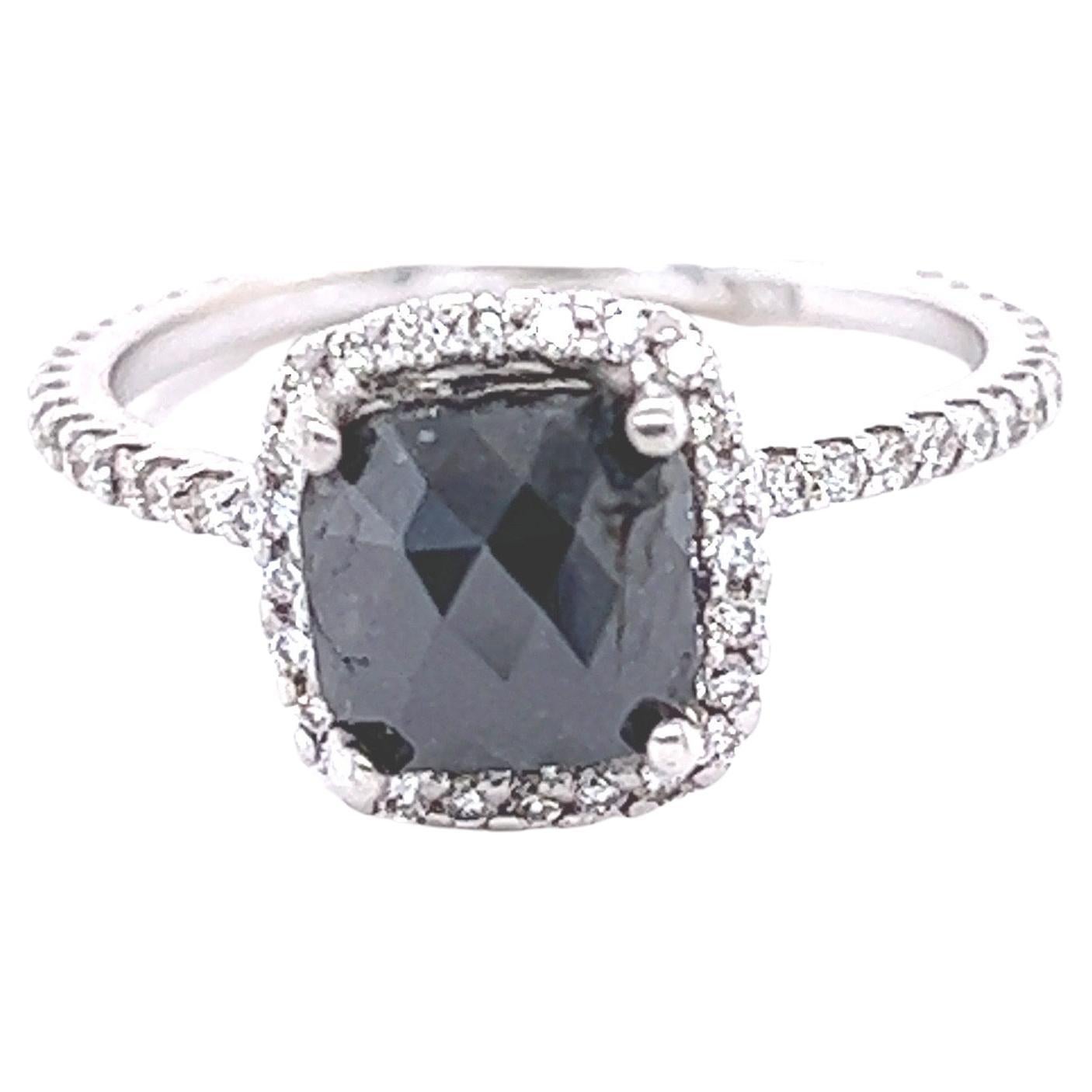 1.98 Carat Black White Diamond White Gold Engagement Ring For Sale