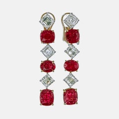 Boucles d'oreilles en or blanc 18 carats, rubis de Birmanie sans chaleur et diamants de 1,98 carat