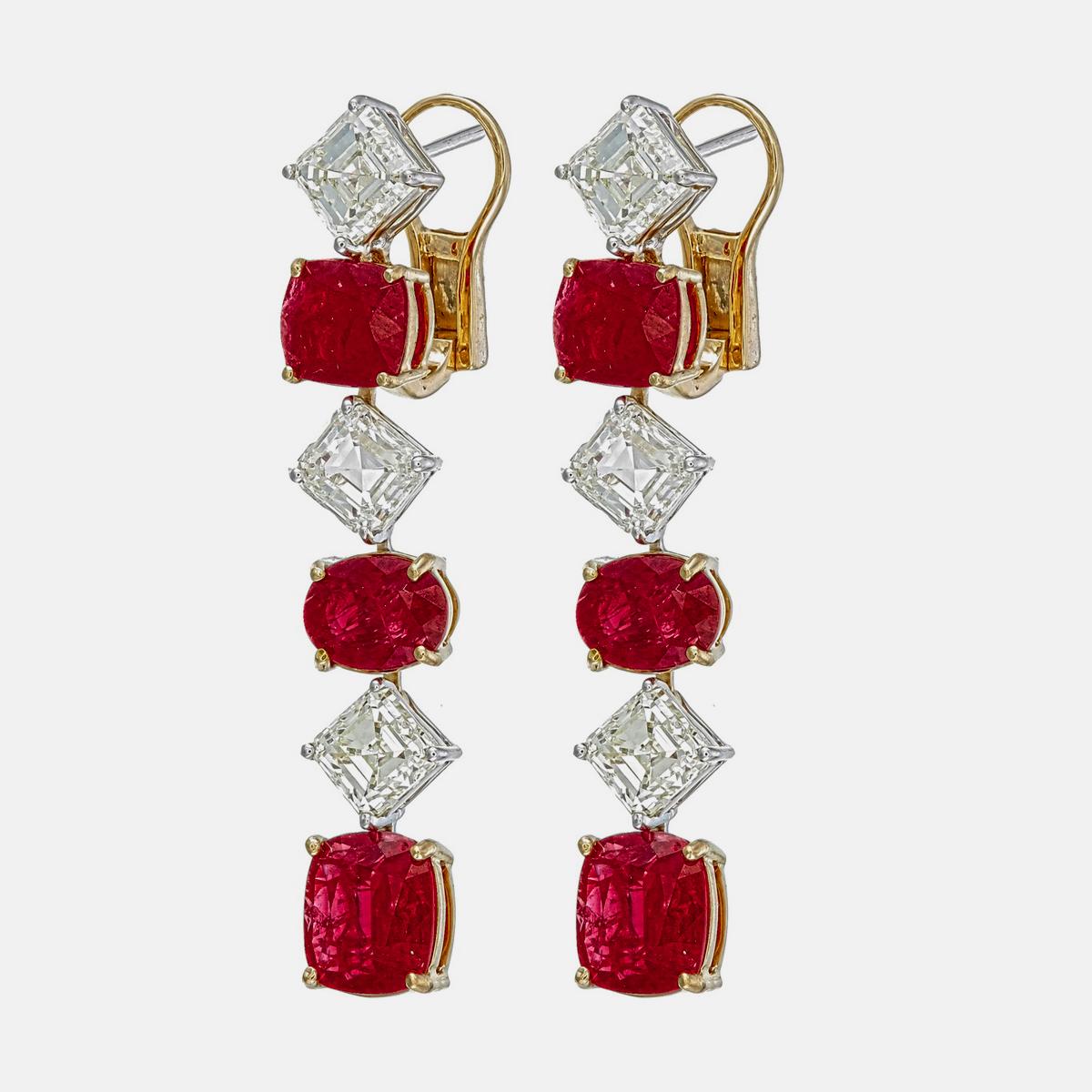 Moderno Orecchini con rubino di Birmania senza calore e diamanti da 1,98 carati in oro bianco 18 carati in vendita
