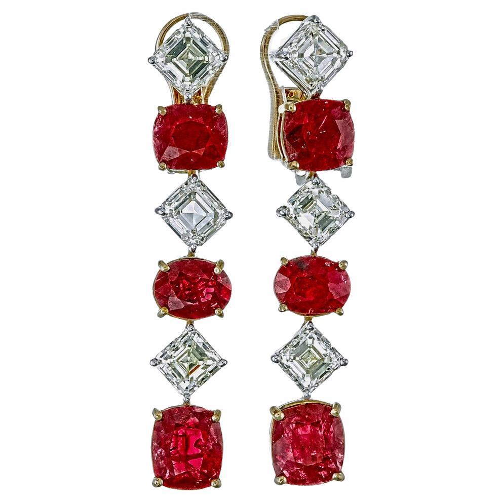 Orecchini con rubino di Birmania senza calore e diamanti da 1,98 carati in oro bianco 18 carati