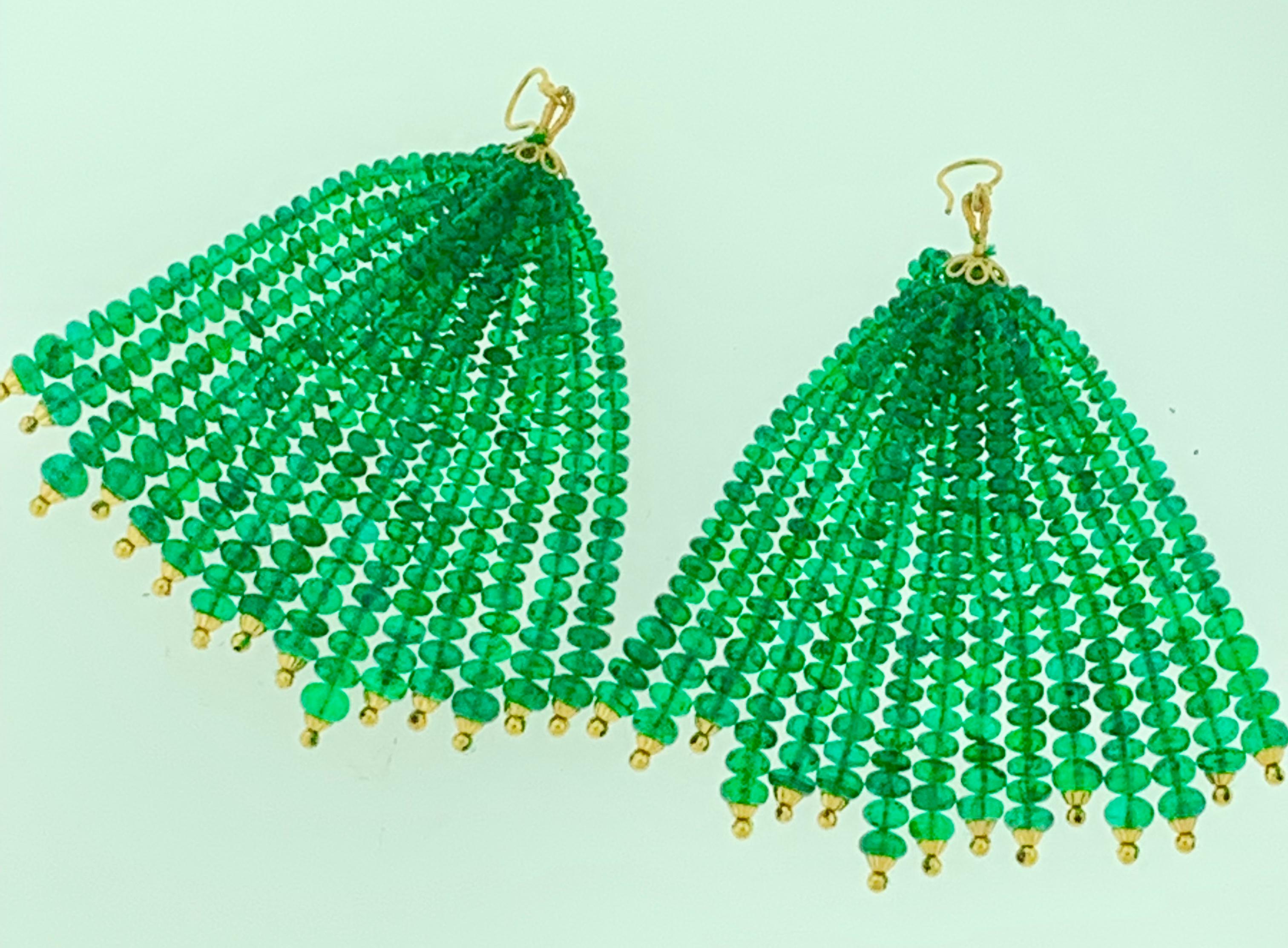 198 Carat Colombian Emerald Beads Hanging Drop Earrings 18 Karat Gold For Sale 5