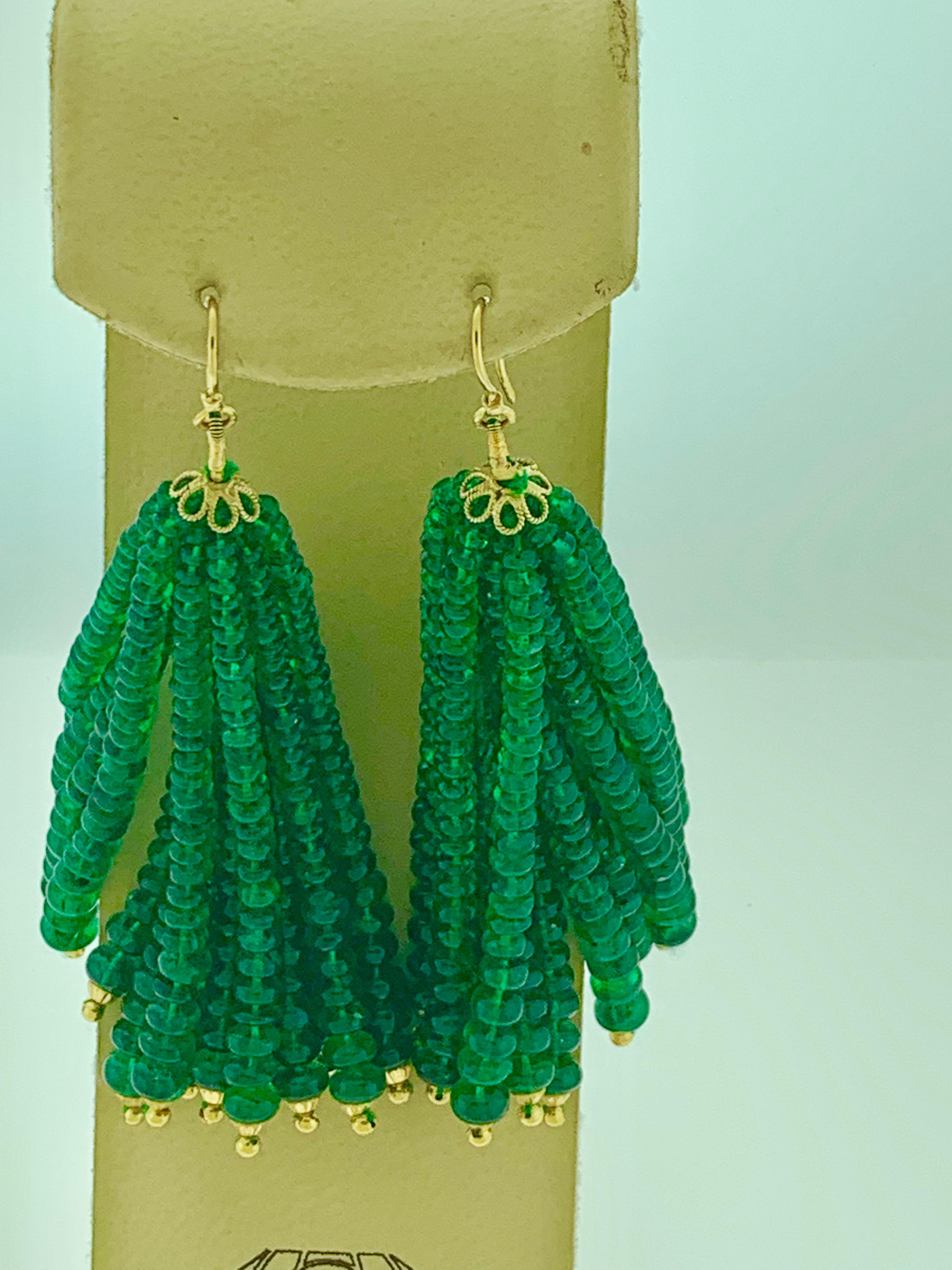198 Carat Colombian Emerald Beads Hanging Drop Earrings 18 Karat Gold For Sale 3