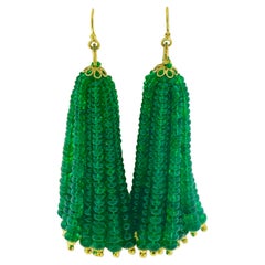 198 Carat Colombian Emerald Beads Hanging Drop Earrings 18 Karat Gold
