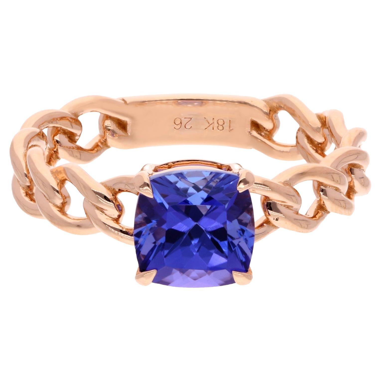 1.98 Carat Cushion Tanzanite Birthstone Solitaire Ring 18 Karat Rose Gold