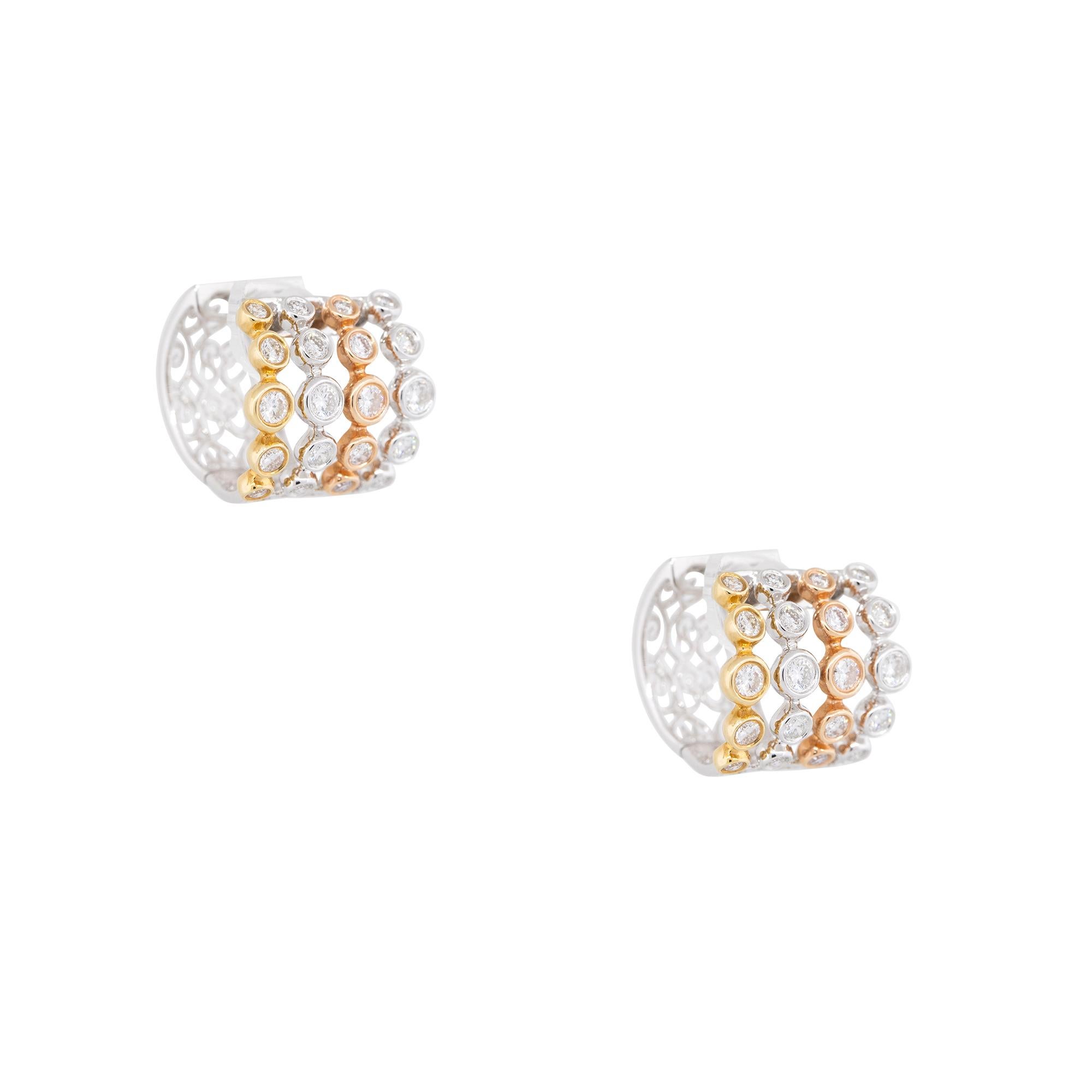 Round Cut 1.98 Carat Diamond 5-Row Bezel Set Hoop Earrings 18 Karat In Stock For Sale