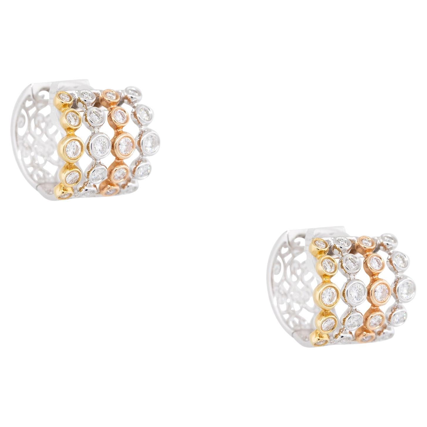 1.98 Carat Diamond 5-Row Bezel Set Hoop Earrings 18 Karat In Stock