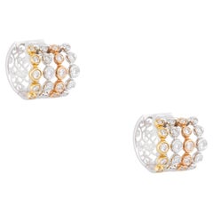 1.98 Carat Diamond 5-Row Bezel Set Hoop Earrings 18 Karat In Stock