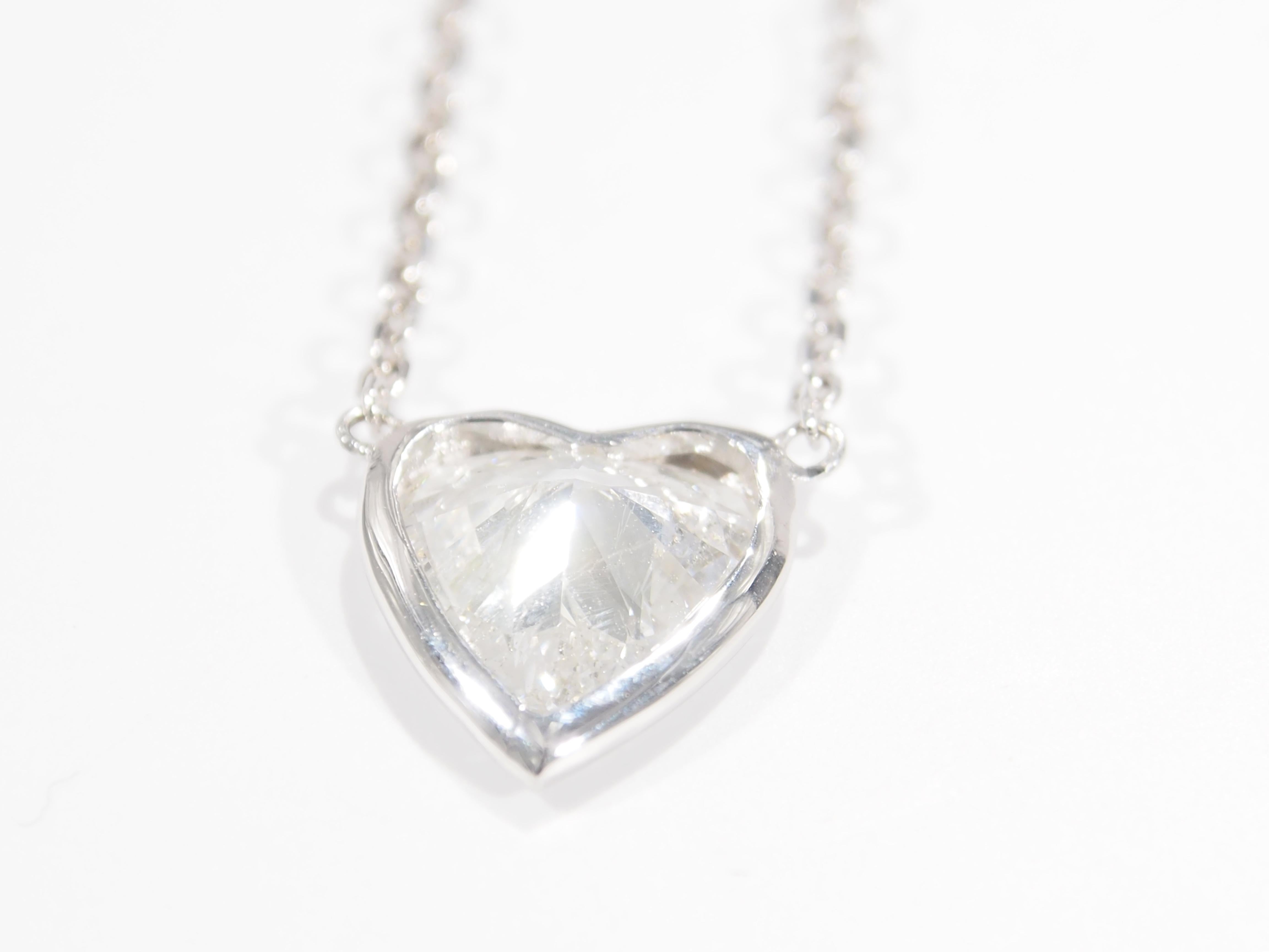 Modern 1.98 Carat Diamond Heart Necklace 14 Karat White Gold