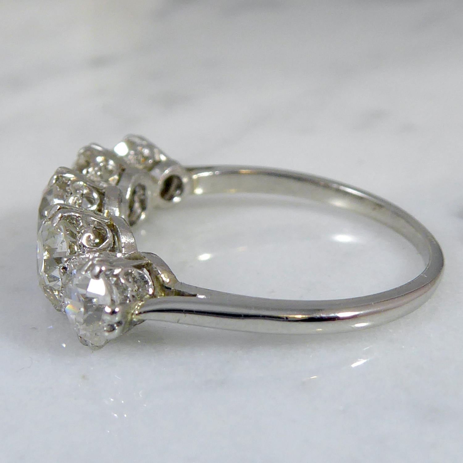 1.98 Carat Diamond Ring, Five Early Brilliant Cut Diamonds, Pre-1930s In Good Condition In Yorkshire, West Yorkshire