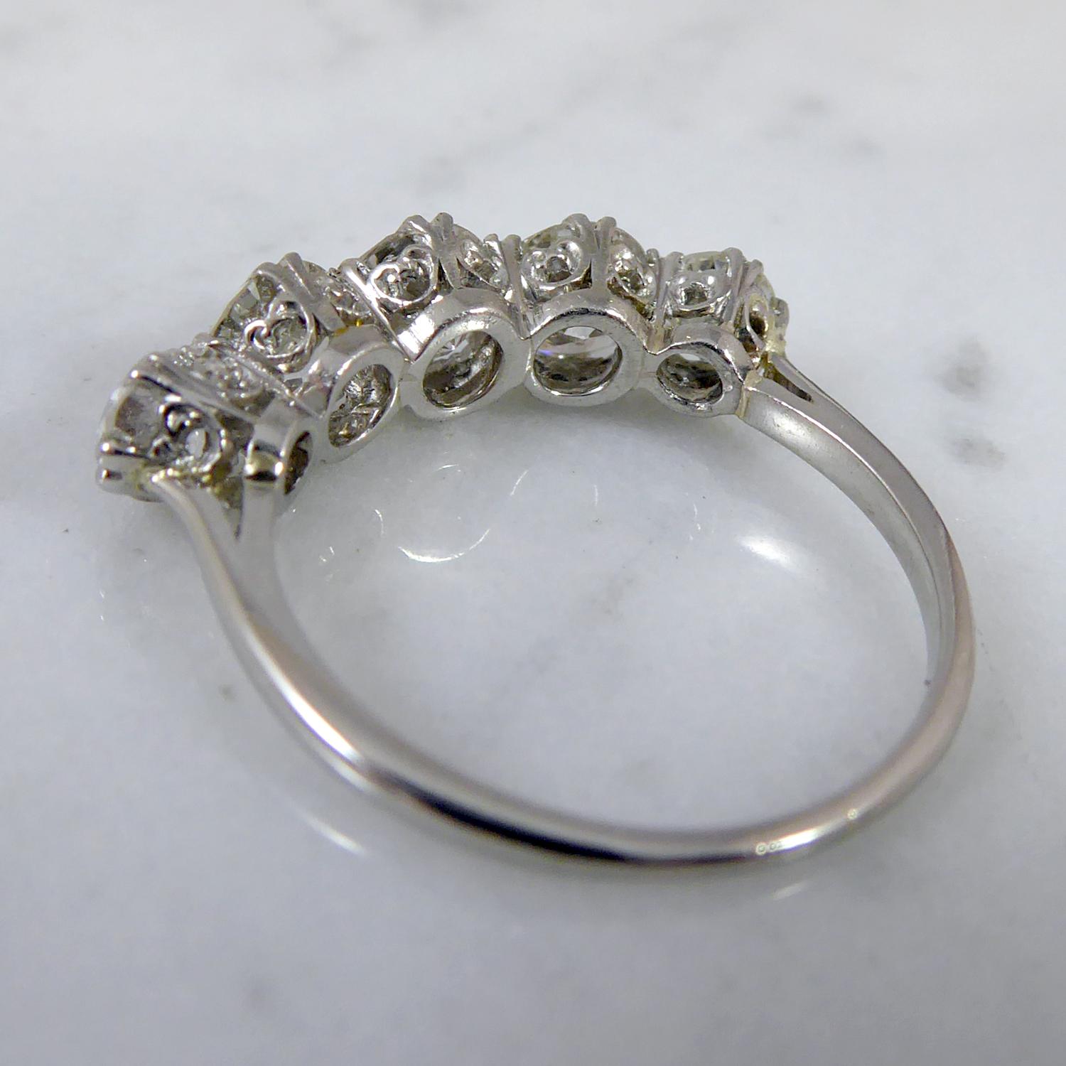 Women's 1.98 Carat Diamond Ring, Five Early Brilliant Cut Diamonds, Pre-1930s