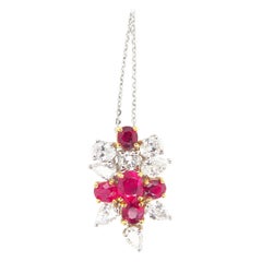 1.98 Carat GIA Certified Burma No Heat Ruby and White Diamond Pendant Necklace