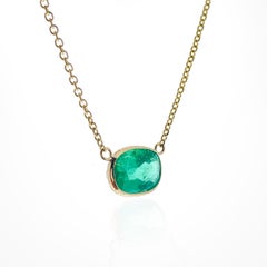 1.98 Carat Green Emerald Oval Cut Fashion Necklaces In 14K Yellow Gold