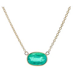 1.98 Carat Green Emerald Oval Cut Fashion Necklaces In 14K Yellow Gold