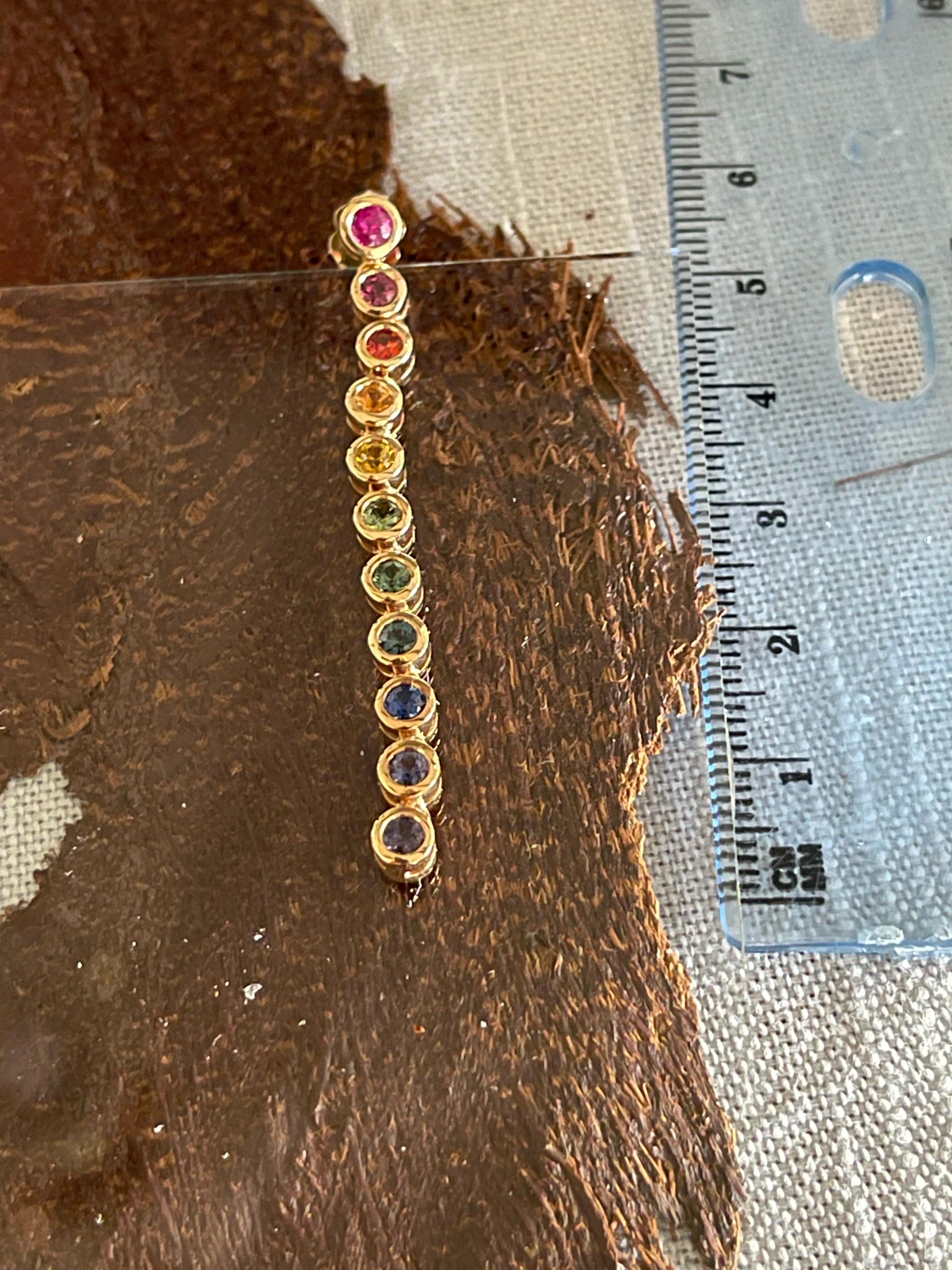 Round Cut 1.98 Carat Multi-Color Princess Cut Sapphire Earrings in 18 Karat Gold