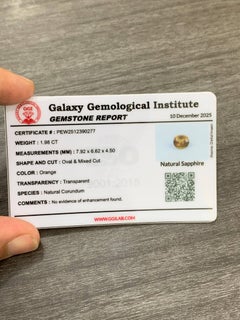 1.98 Carat Natural Loose Certified Orange Sapphire Oval Cut Sri Lankan Gemstone