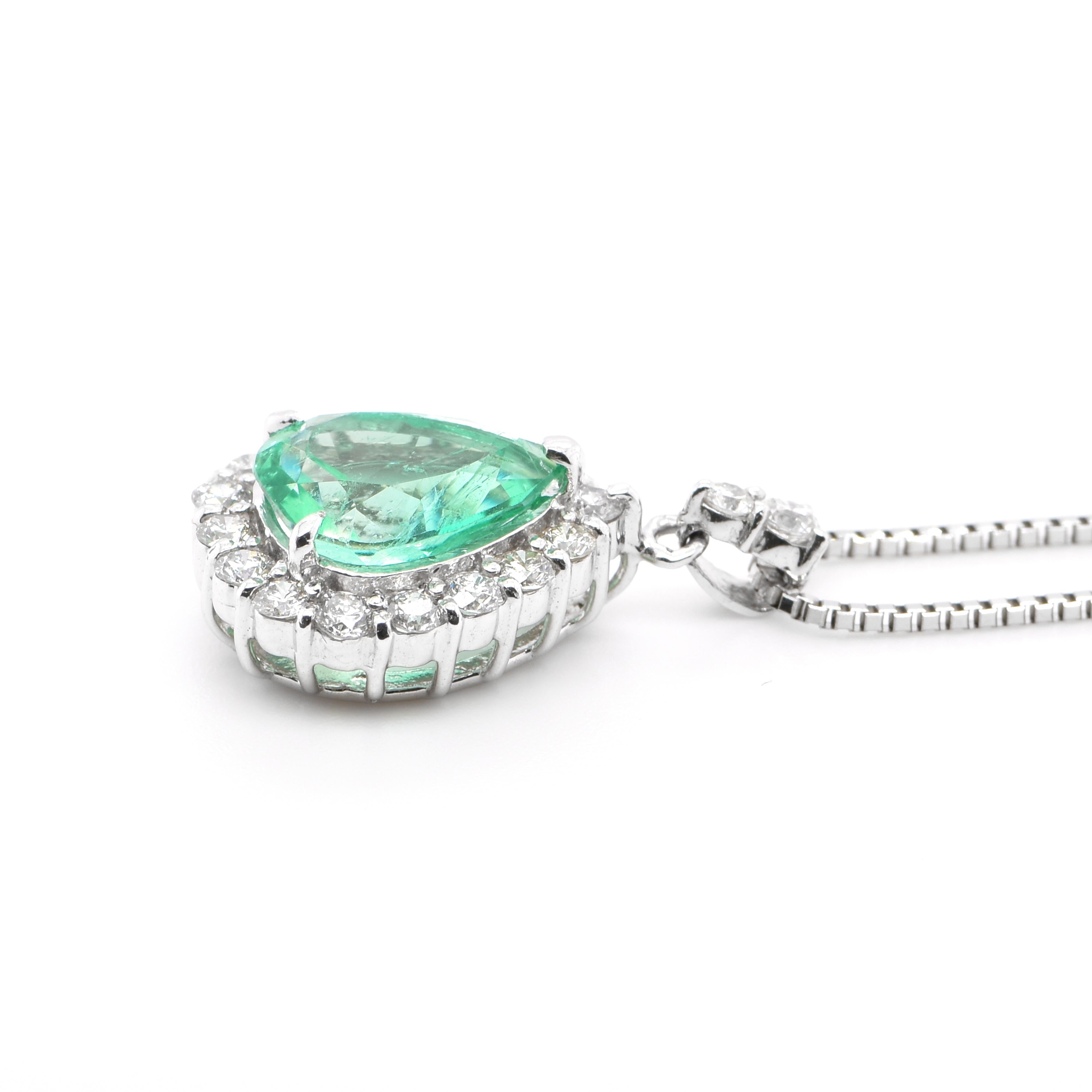 Pear Cut 1.98 Carat Natural Pear-Shape Emerald and Diamond Drop Pendant Set in Platinum