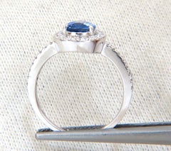 1.98 Carat Natural Sapphire Diamonds Halo Pear Ring 14 Karat