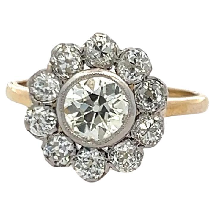 1.98 Carat Old Miner 
Old European Diamond Edwardian Two Tone Gold Ring For Sale