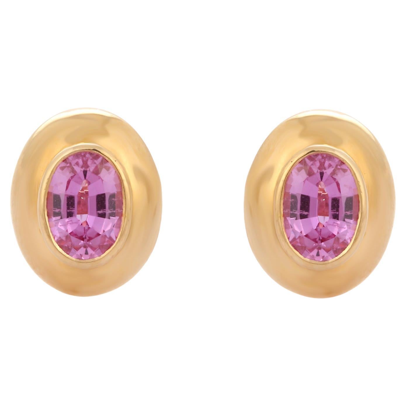 1.98 Carat Oval Cut Pink Sapphire Stud Earrings in 18K Yellow Gold