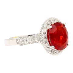 1.98 Carat Oval Opal & Diamond Halo Pave 14K White Gold Filigree Ring