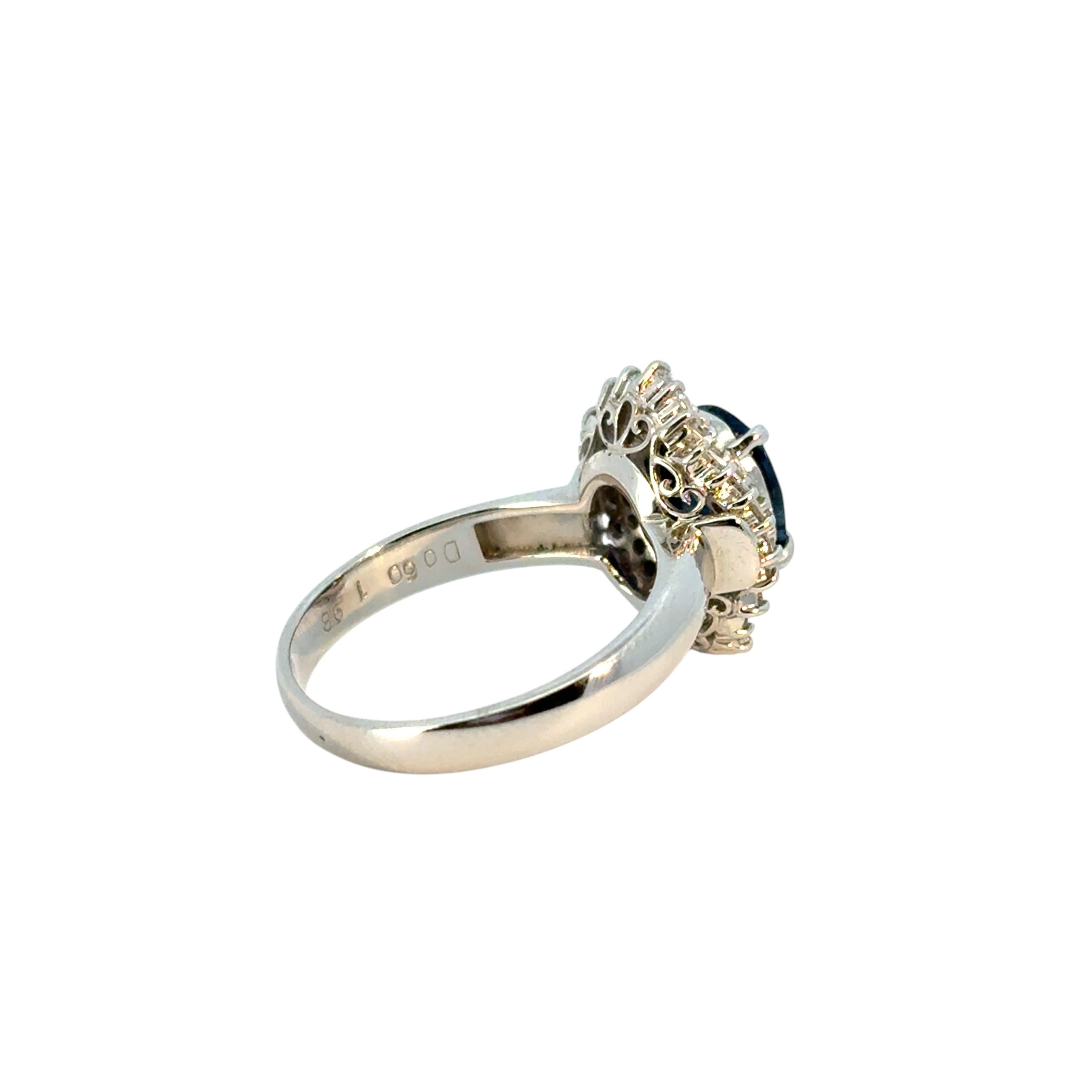 Bague cocktail en platine avec diamant central en saphir ovale de 1.98 carat, en stock en vente 7
