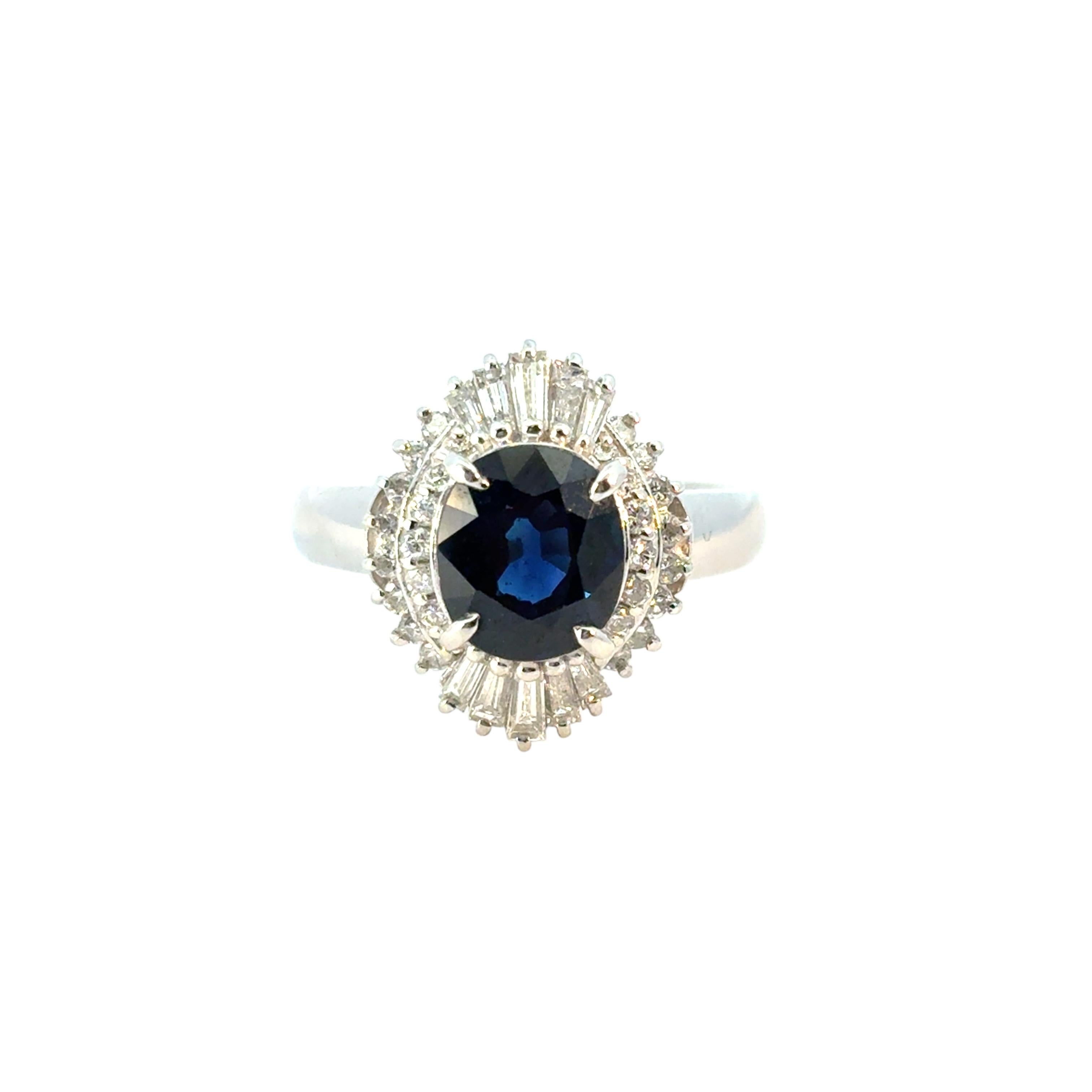 Bague cocktail en platine avec diamant central en saphir ovale de 1.98 carat, en stock en vente 14