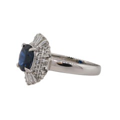 1.98 Carat Oval Sapphire Center Diamond Cocktail Ring Platinum in Stock