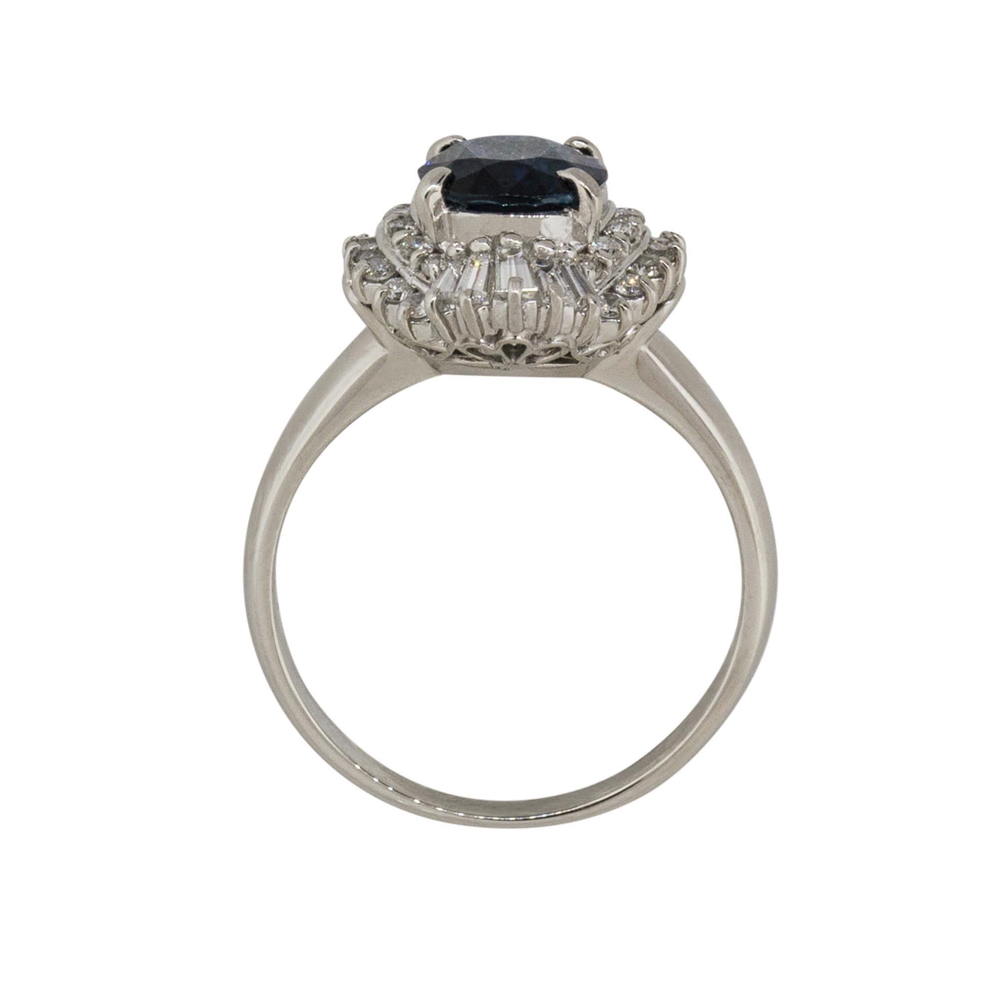 Women's or Men's 1.98 Carat Oval Sapphire Center Diamond Cocktail Ring Platinum in Stock For Sale