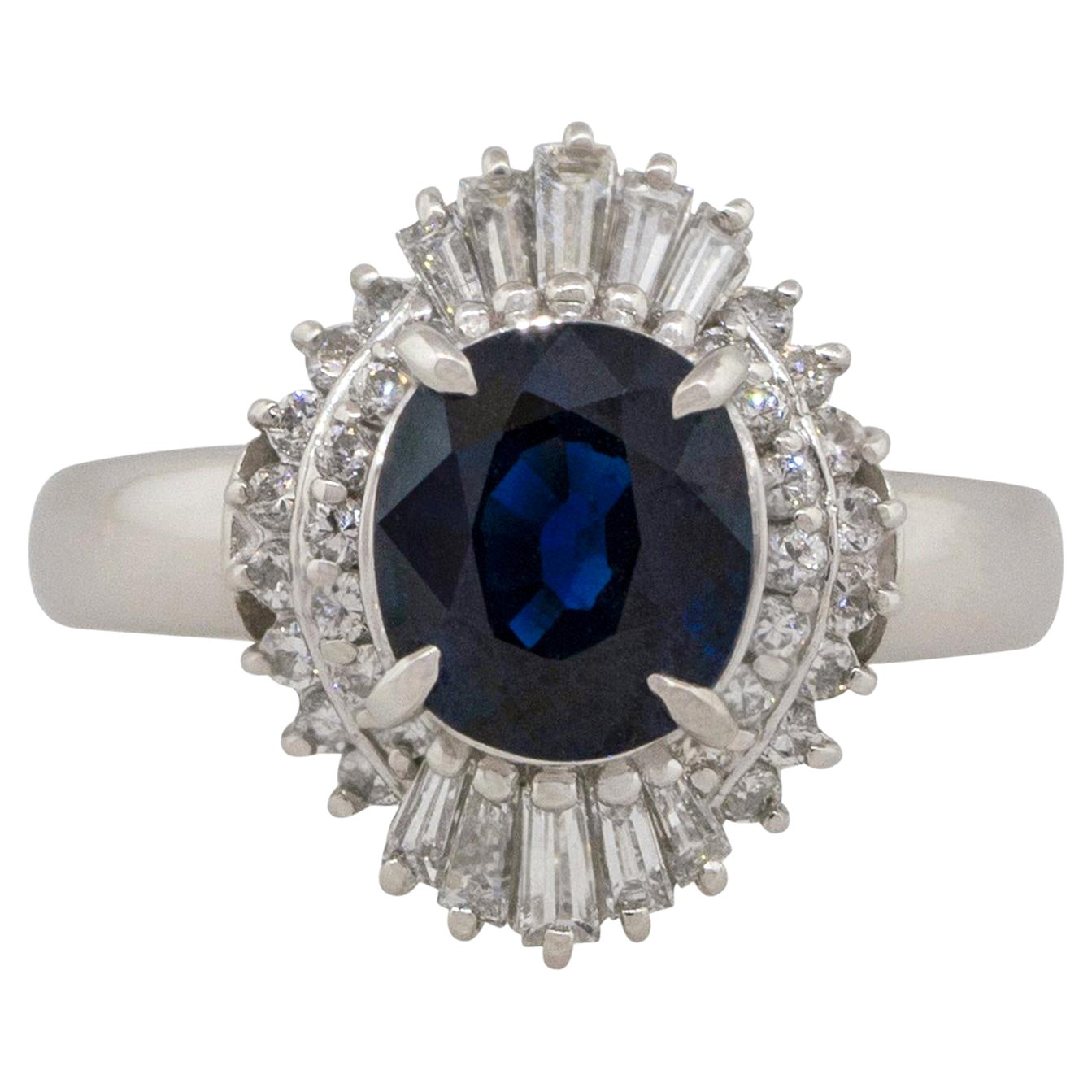 1.98 Carat Oval Sapphire Center Diamond Cocktail Ring Platinum in Stock For Sale