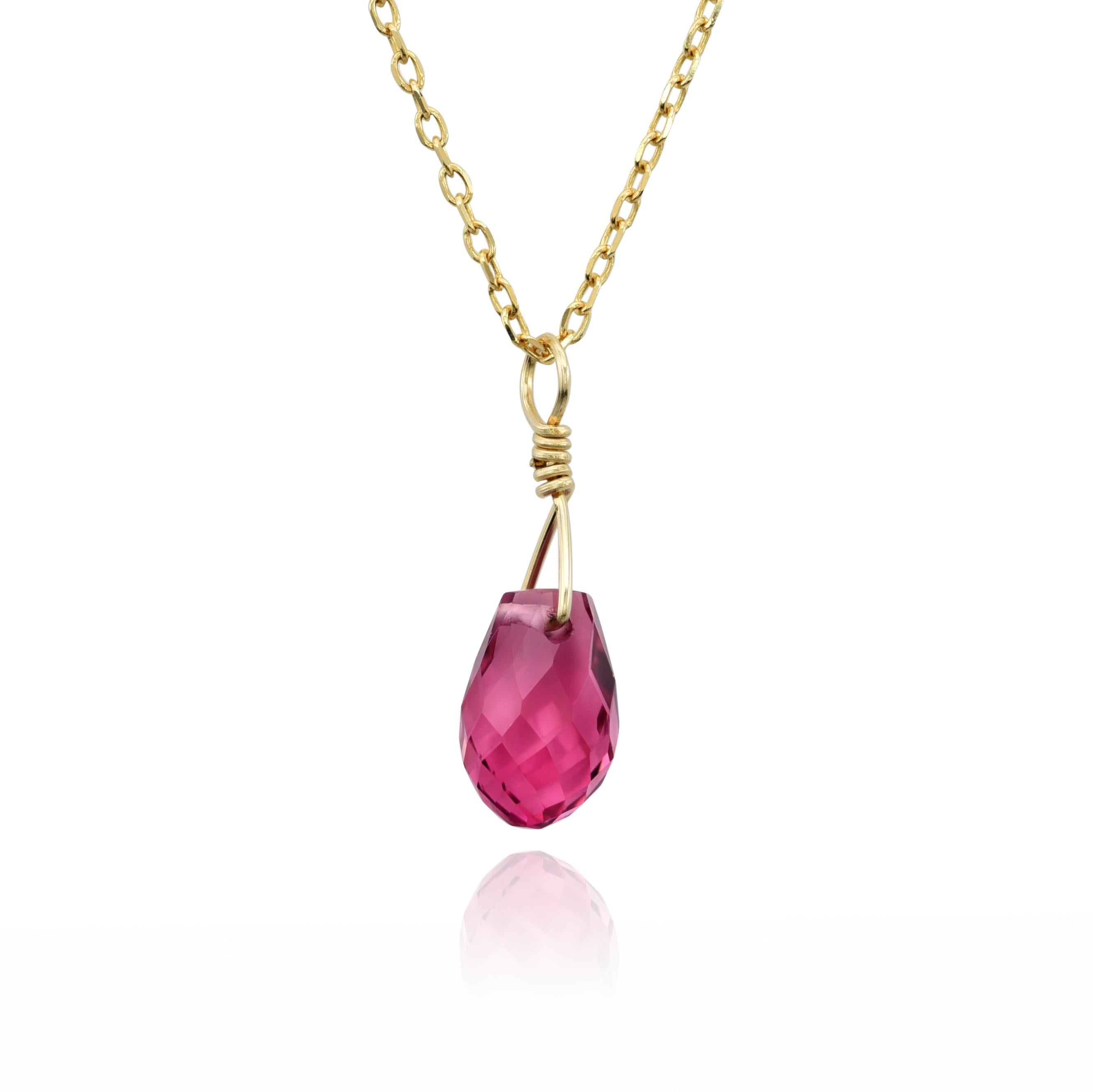 Art Nouveau 1.98 Carat Pink Tourmaline 14K Yellow Gold Pendant, Natural Tourmaline Necklace For Sale