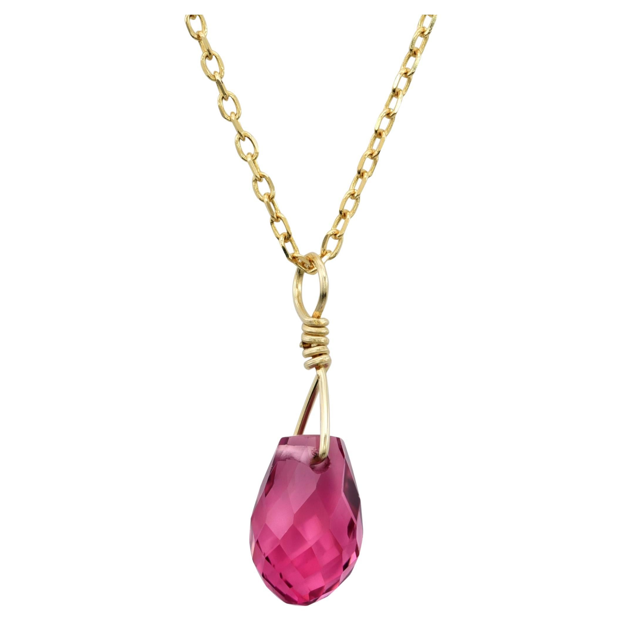 1.98 Carat Pink Tourmaline 14K Yellow Gold Pendant, Natural Tourmaline Necklace For Sale