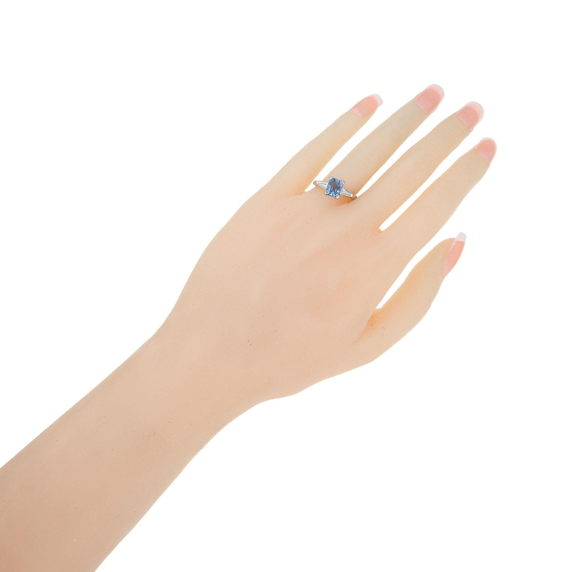 1.98 Carat Sapphire Diamond Platinum Three-Stone Engagement Ring For Sale 2