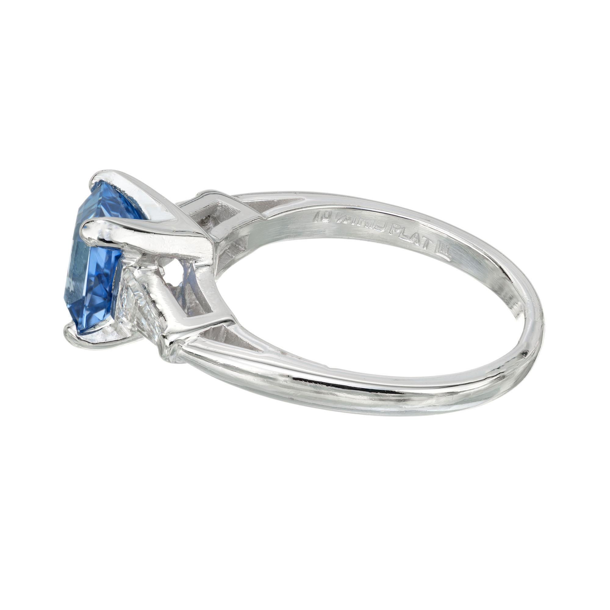1.98 Carat Sapphire Diamond Platinum Three-Stone Engagement Ring For Sale 3