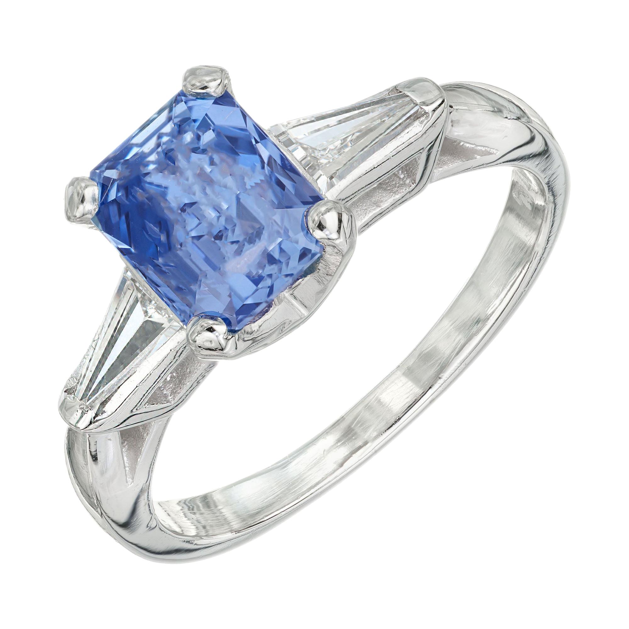 1.98 Carat Sapphire Diamond Platinum Three-Stone Engagement Ring For Sale