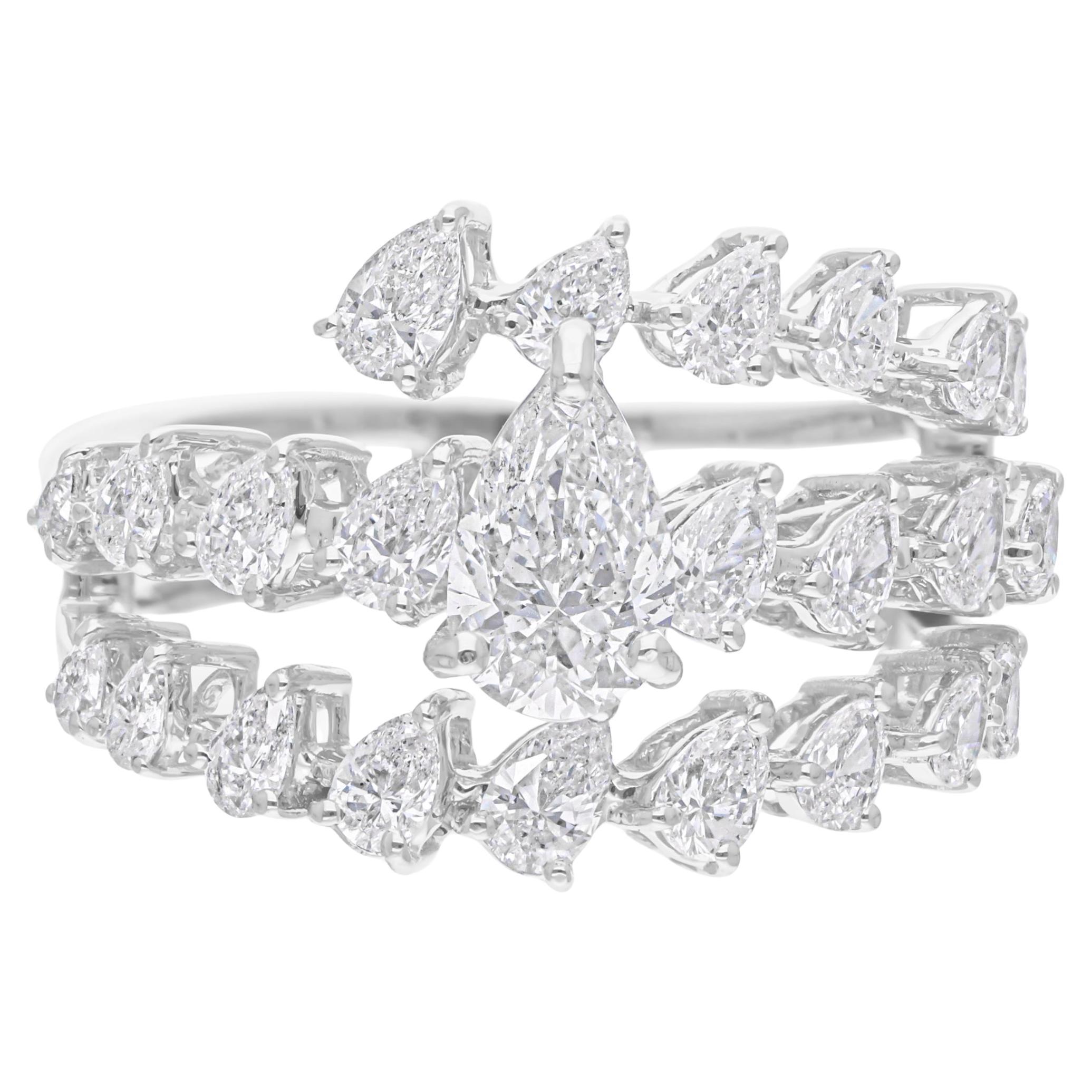 1.98 Carat SI Clarity HI Color Pear Diamond Ring 18 Karat White Gold Jewelry