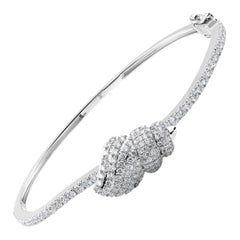 1.98 Carat SI/H Diamond Pave Knot Bangle Bracelet 18K White Gold