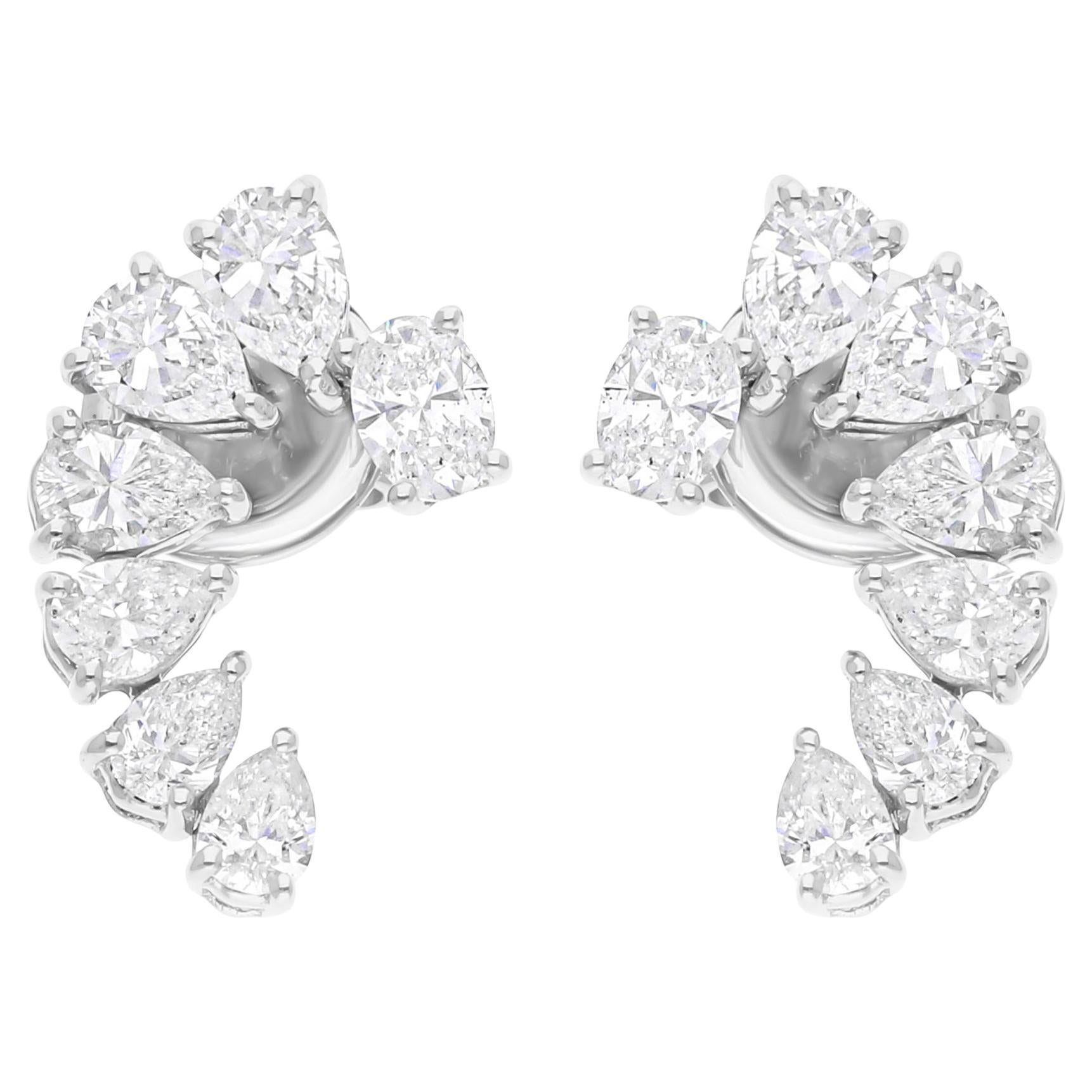 Pendientes de diamantes talla brillante pera oval SI/H de 1,98 quilates y 18 quilates de oro blanco en venta