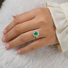1.98 Ct Zambian Emerald Diamond Halo Wedding Ring 18Kt White Gold May Birthstone