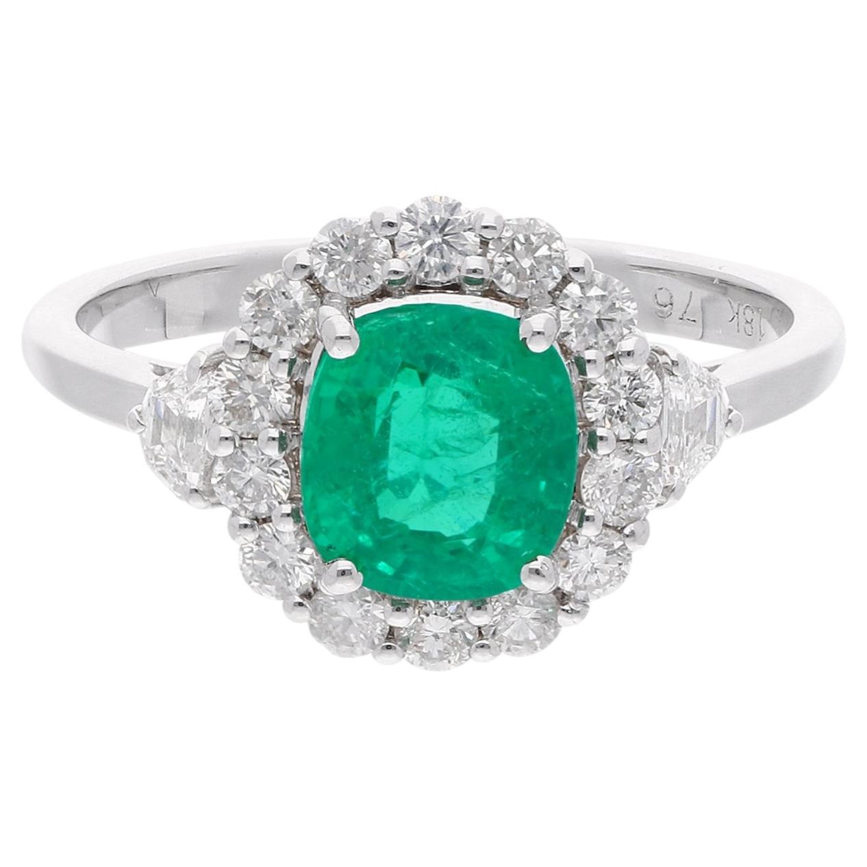 1.98 Ct Zambian Emerald Diamond Halo Wedding Ring 18Kt White Gold May Birthstone