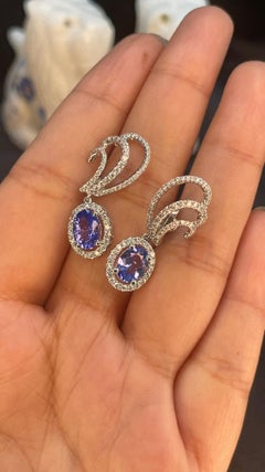 1.98 Carat Tanzanite and Diamond Designer Stud Earrings in 14K White Gold