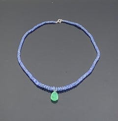 198 Carat Tanzanite and Emerald Beaded Necklace