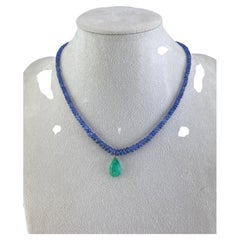 198 Carat Tanzanite and Emerald Beaded Necklace