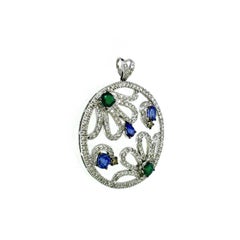 1.98 carats of Emerald and Sapphire half flower Pendant