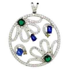 1.98 carats of Emerald and Sapphire half flower Pendant