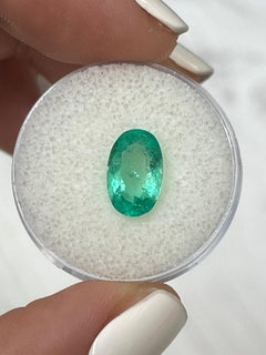 1.98 Ct 11x7 Elongated Green Colombian Oval Emerald Loose Gemstone