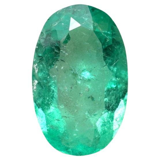 1,98 Ct 11x7 Elongated Green Colombian Oval Emerald Loose Gemstone in vendita