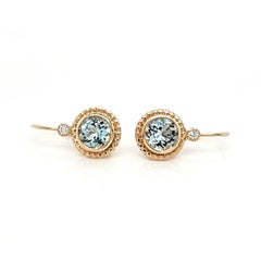 1.98 CT Natural Aquamarine 0.07CT Diamonds 14K Yellow Gold Earrings