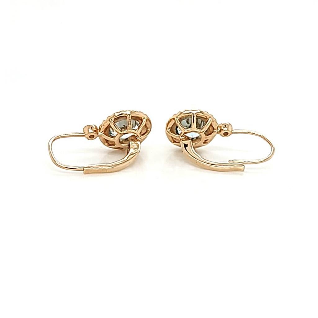 1.98 CT Aguamarina Natural 0.07CT Diamantes Pendientes de Oro Amarillo de 14K Corte redondo en venta