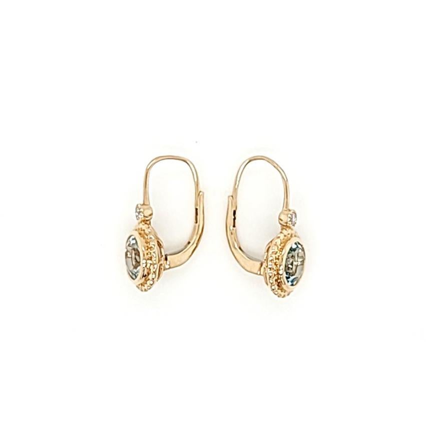 Femenino o masculino 1.98 CT Aguamarina Natural 0.07CT Diamantes Pendientes de Oro Amarillo de 14K en venta