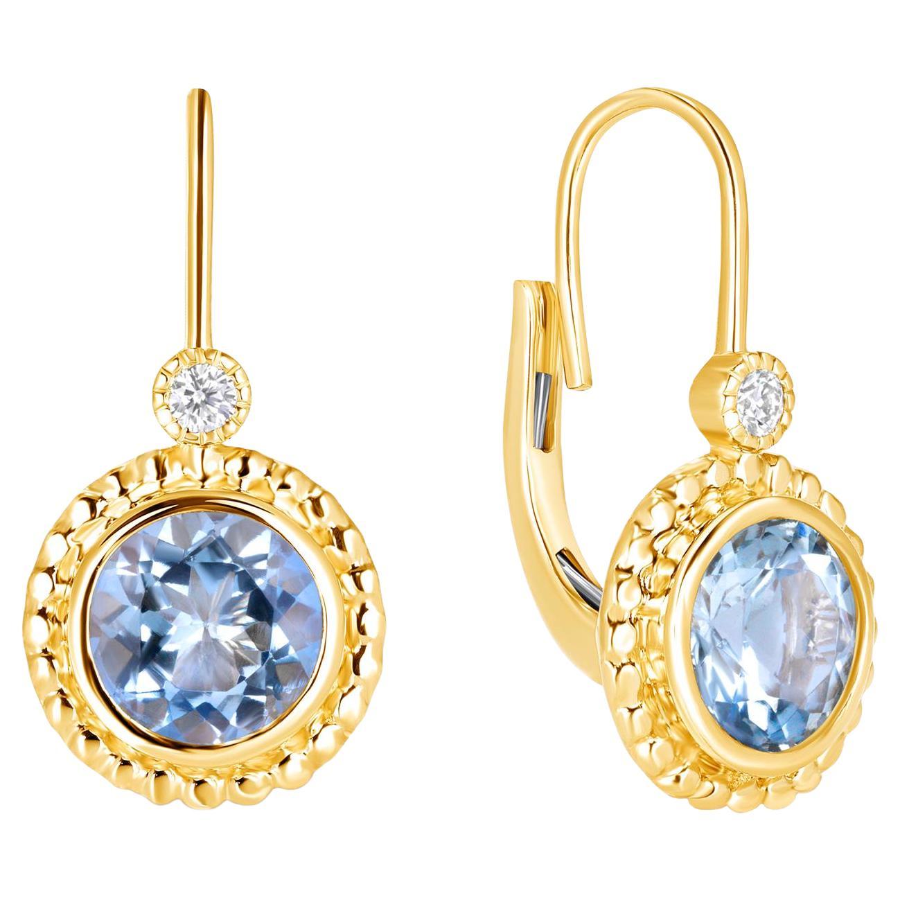 1.98 CT Aguamarina Natural 0.07CT Diamantes Pendientes de Oro Amarillo de 14K en venta